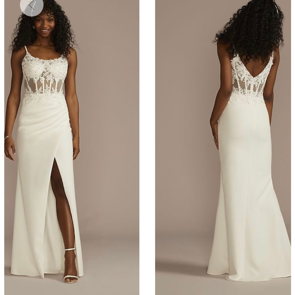 Illusion Corset Crepe Sheath Wedding Dress - Gem